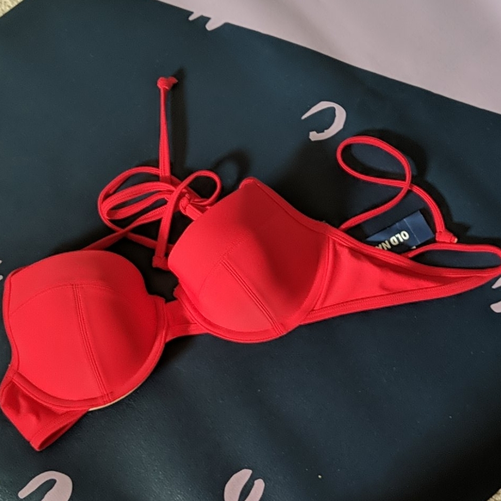 NWT bright red bra cup padded string bikini top